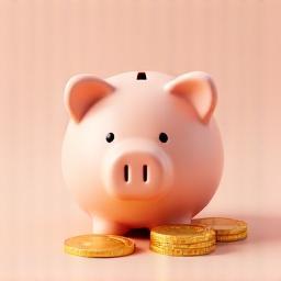 A classic ceramic piggy bank with a stack of coins beside it, representing financial savings and investment in plumbing services.