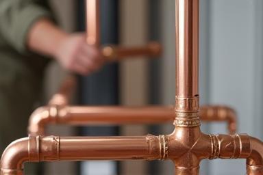 Image showing new, clean copper plumbing pipes being installed during a comprehensive repiping project.